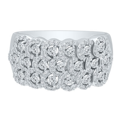 Natural Diamond 1ctw. Multi Row Anniversary Band in 10k White Gold